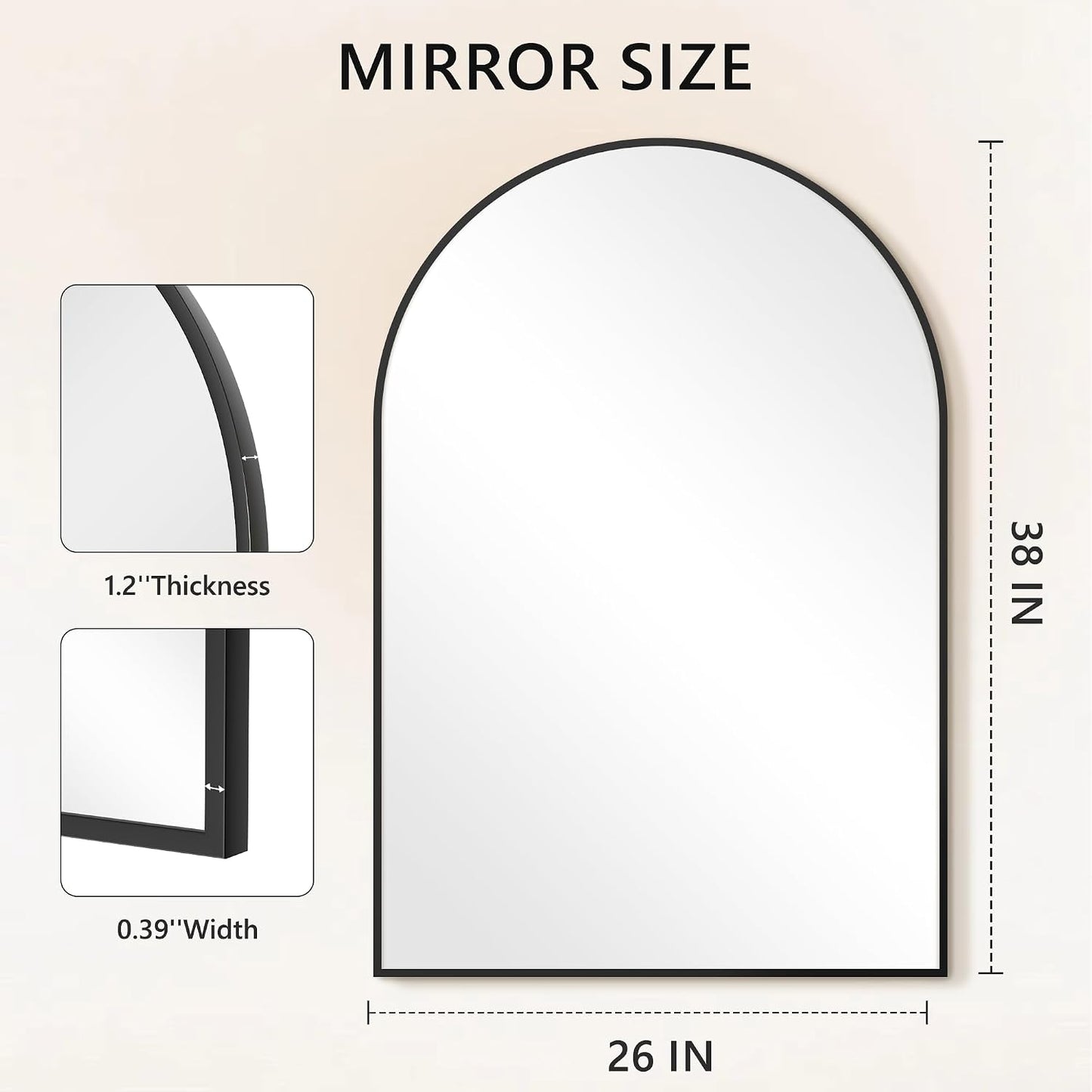 Black Metal Frame Vanity Mirror / Matte Black / 38"L x 26"W / 38 x 26