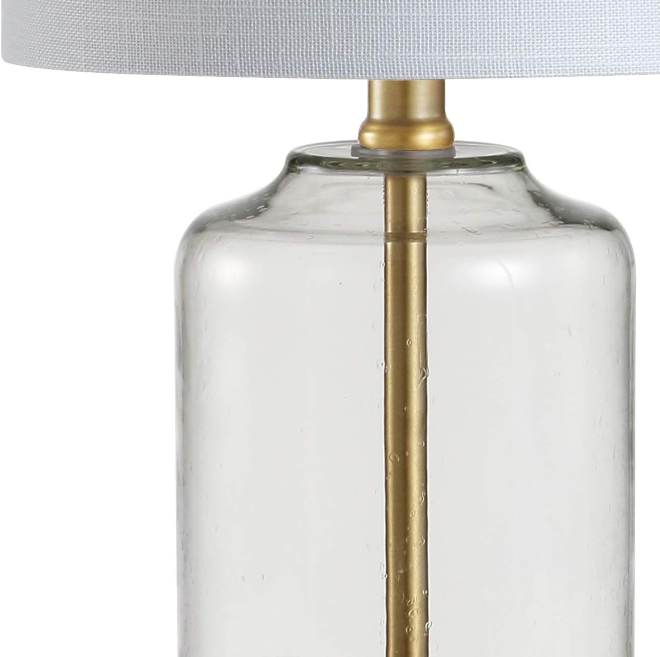 JONATHAN Y Duncan Table Lamp 19.5" Glass and Metal, Brass Gold and Clear | White Linen Drum Shade, Glam Transitional