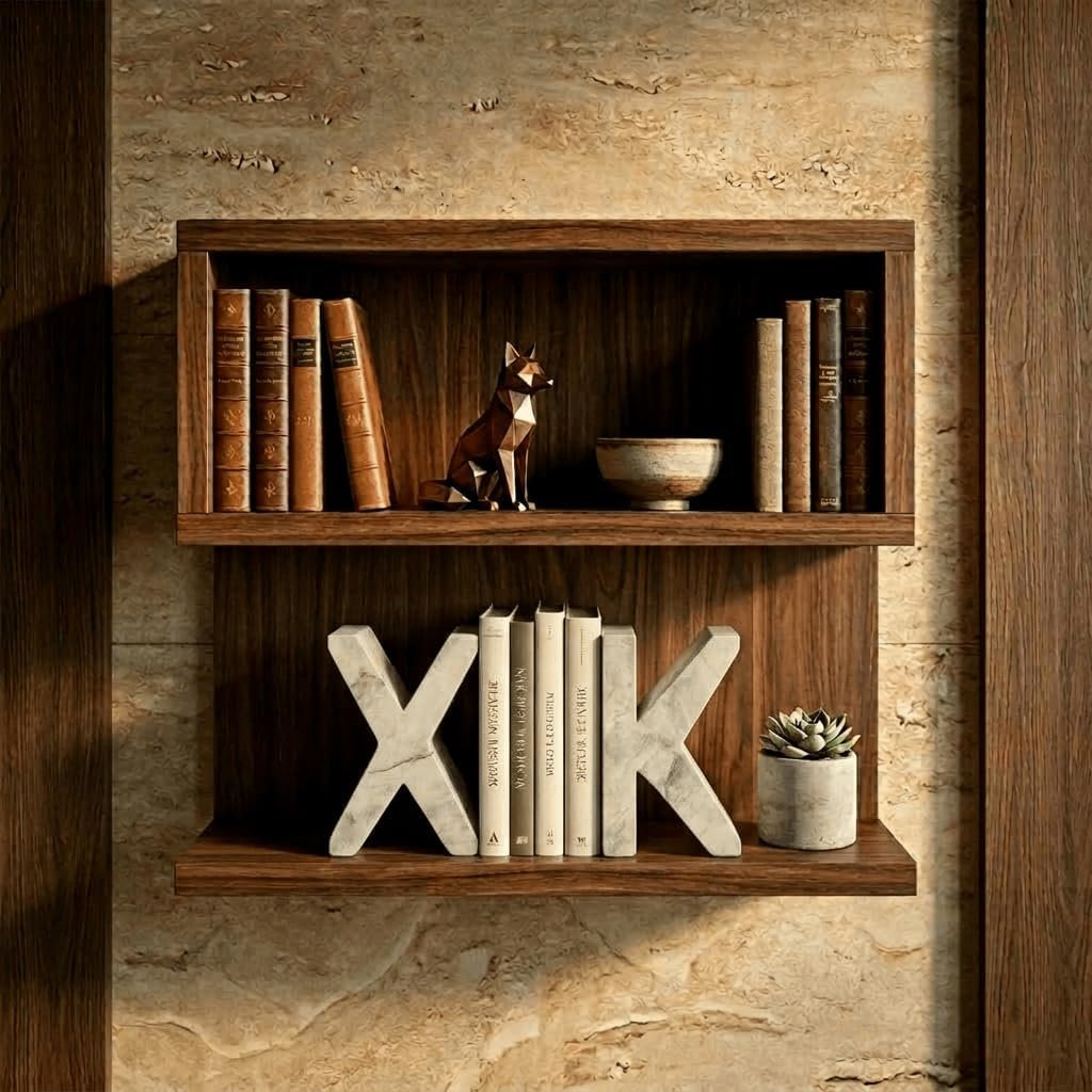 Decorative Concrete Bookends / Marble-Patterned Letter Bookends for Heavy Books