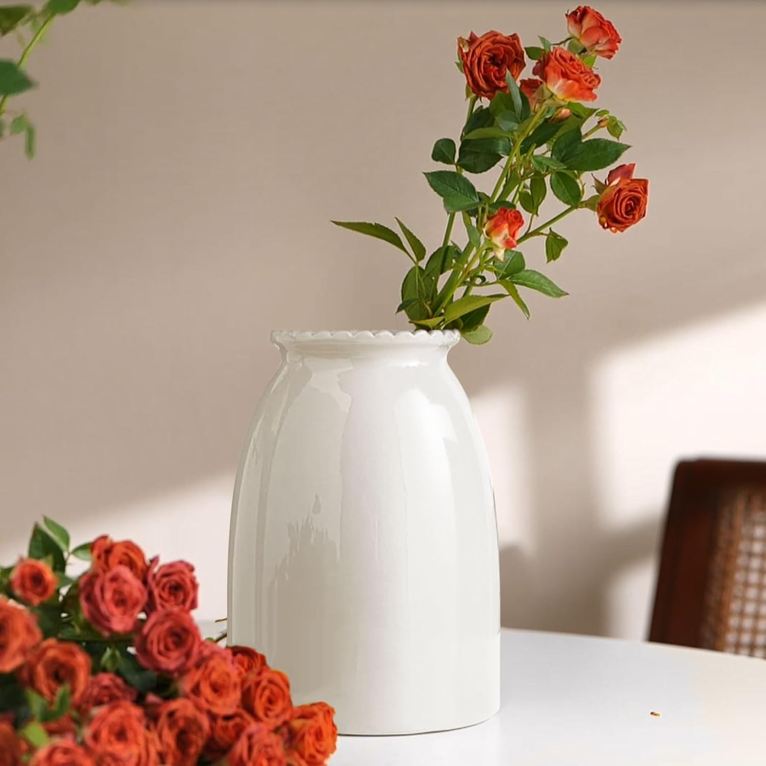 Modern Vases / White Flower Vase- Ceramic Vase for Flowers / White-8.5inch