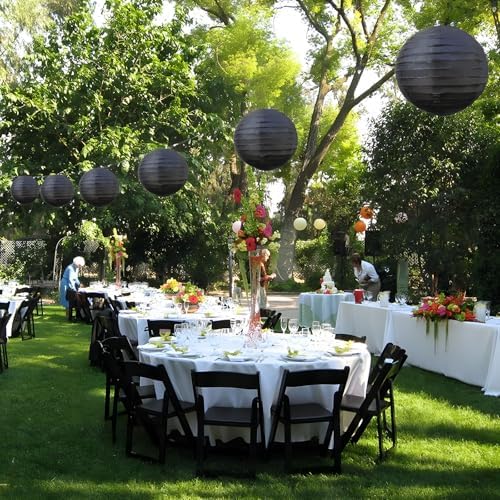 20Pcs Black Paper Lanterns for Parties, 4” 6” 8” 10” 12” Chinese Asian Hanging Round Paper Lanterns for Birthday Wedding Halloween Christmas Home Decor Party Decor
