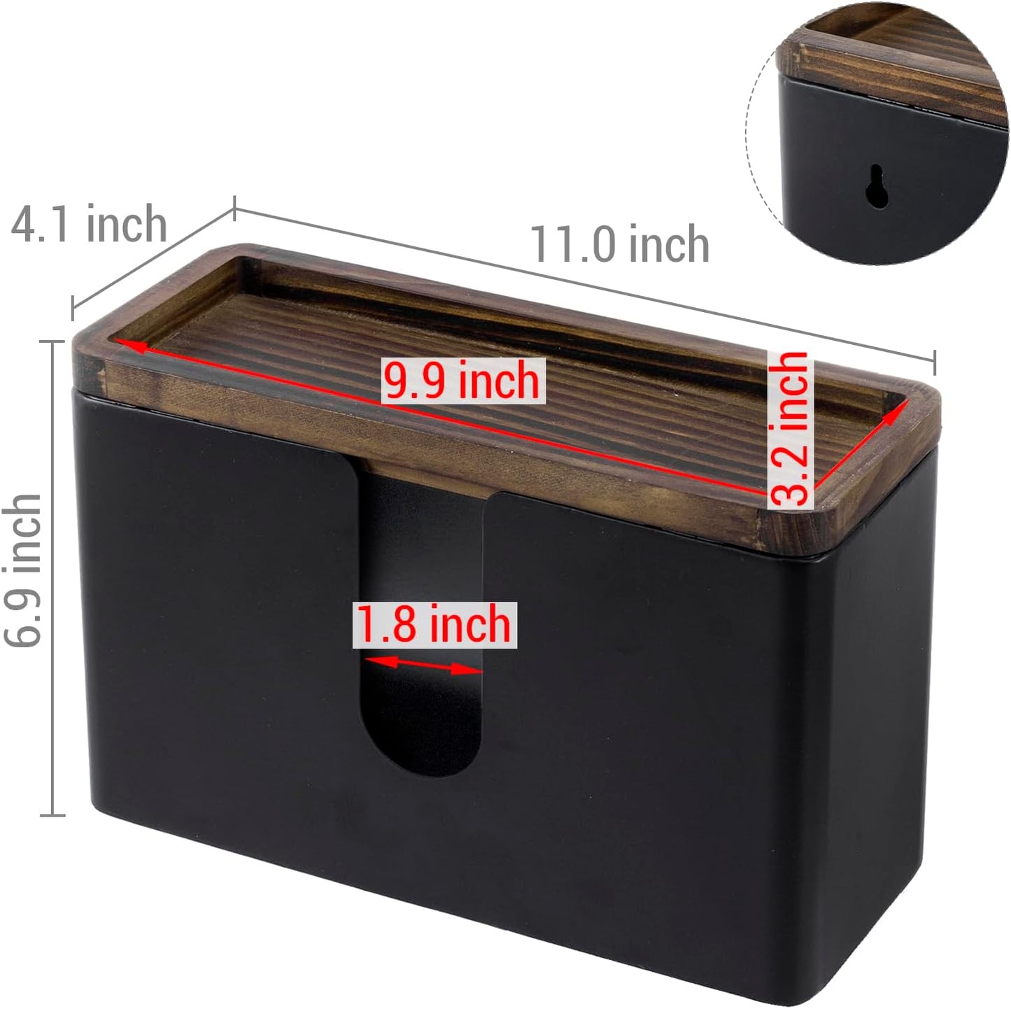 MyGift Matte Black Metal Wall Mounted Paper Towel Holder Trifold Z Fold | Rustic Burnt Wood Top Shelf Adds Storage for