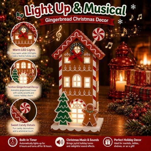 Gingerbread House Christmas Decorations for Home Light Up Christmas Decor