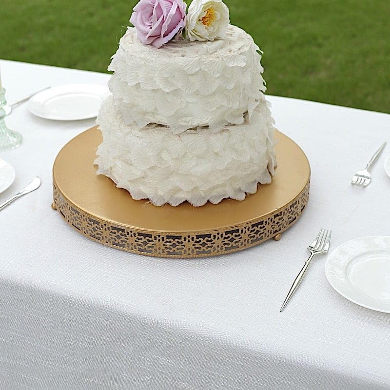 in Metal Fleur De Lis Round Cake Stand Dessert Display Pedestal / Gold / 16 Inch