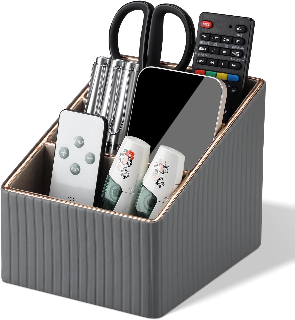 3 Slot PU Leather Remote Controller Holder / Gray