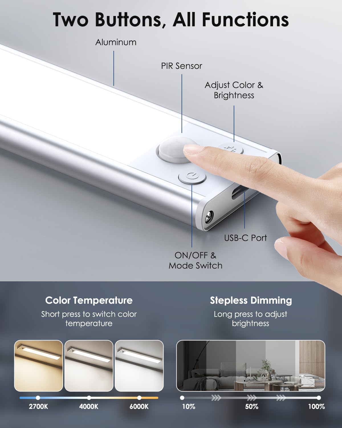 VerRon 14inch Under Cabinet Lighting, Motion Sensor Light Indoor, 5-Pack | Dimmable 108-LED Under-Counter Light Fixture