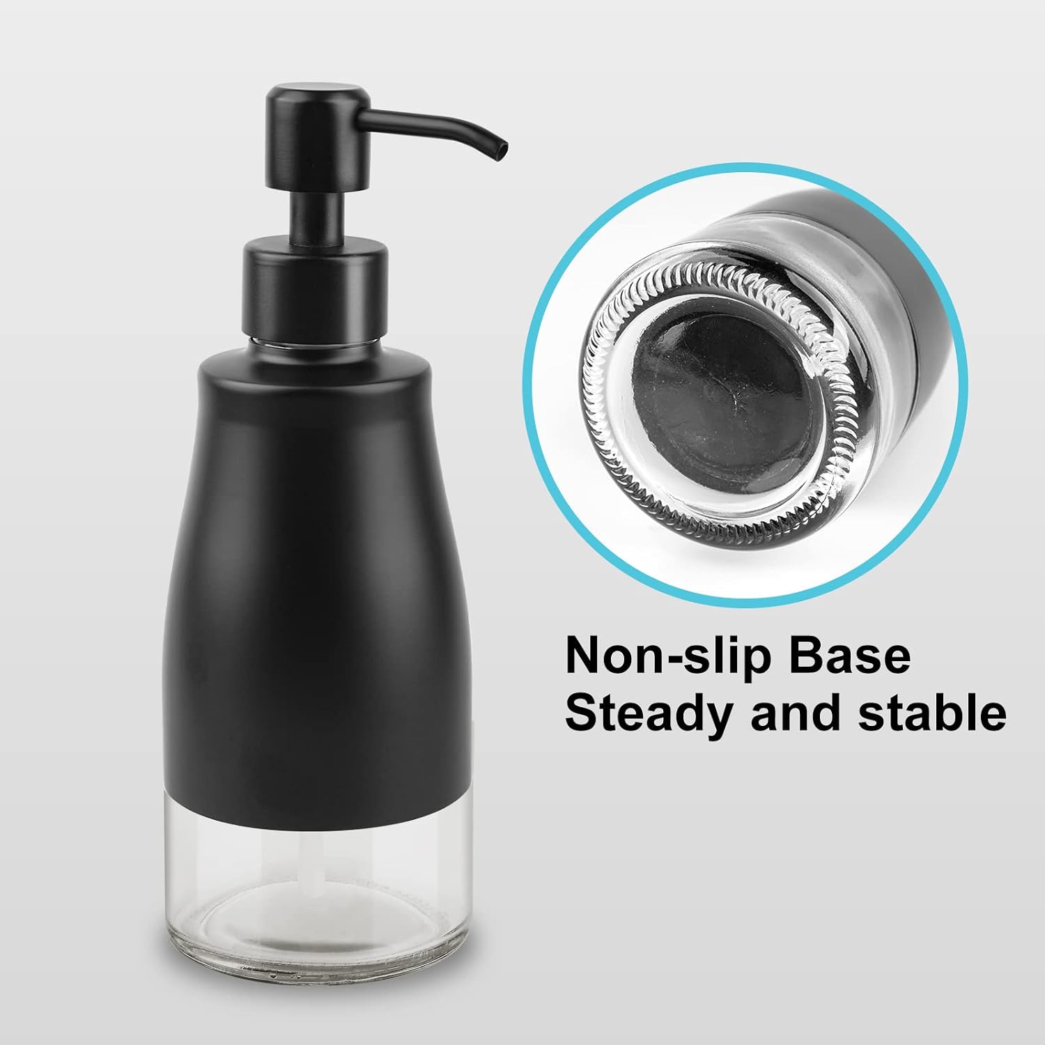 AUMIO 2-Pack Matte Black Hand Soap Dispensers with Stickers & Glass Liner | Stainless Steel Case | Visible Liquid Level