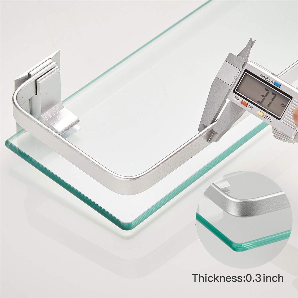 Bathroom Wall Shelf 15.7in Bathroom Glass Shelves Wall Mount Glass Shelf Rustproof Bathroom Wall Organizer 3 Tier