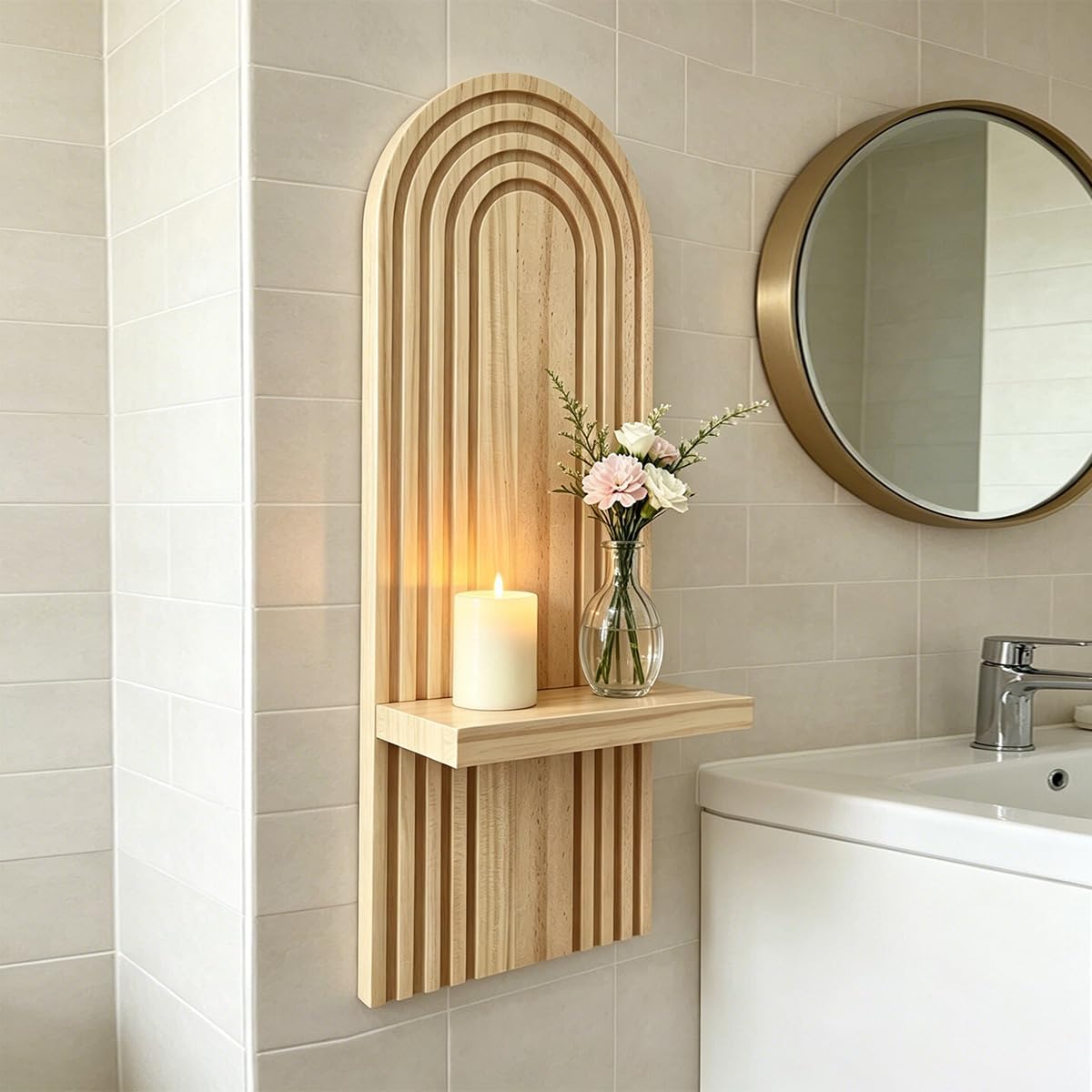Boho Wood Wall Floating Shelves / Yellow / Set of 2