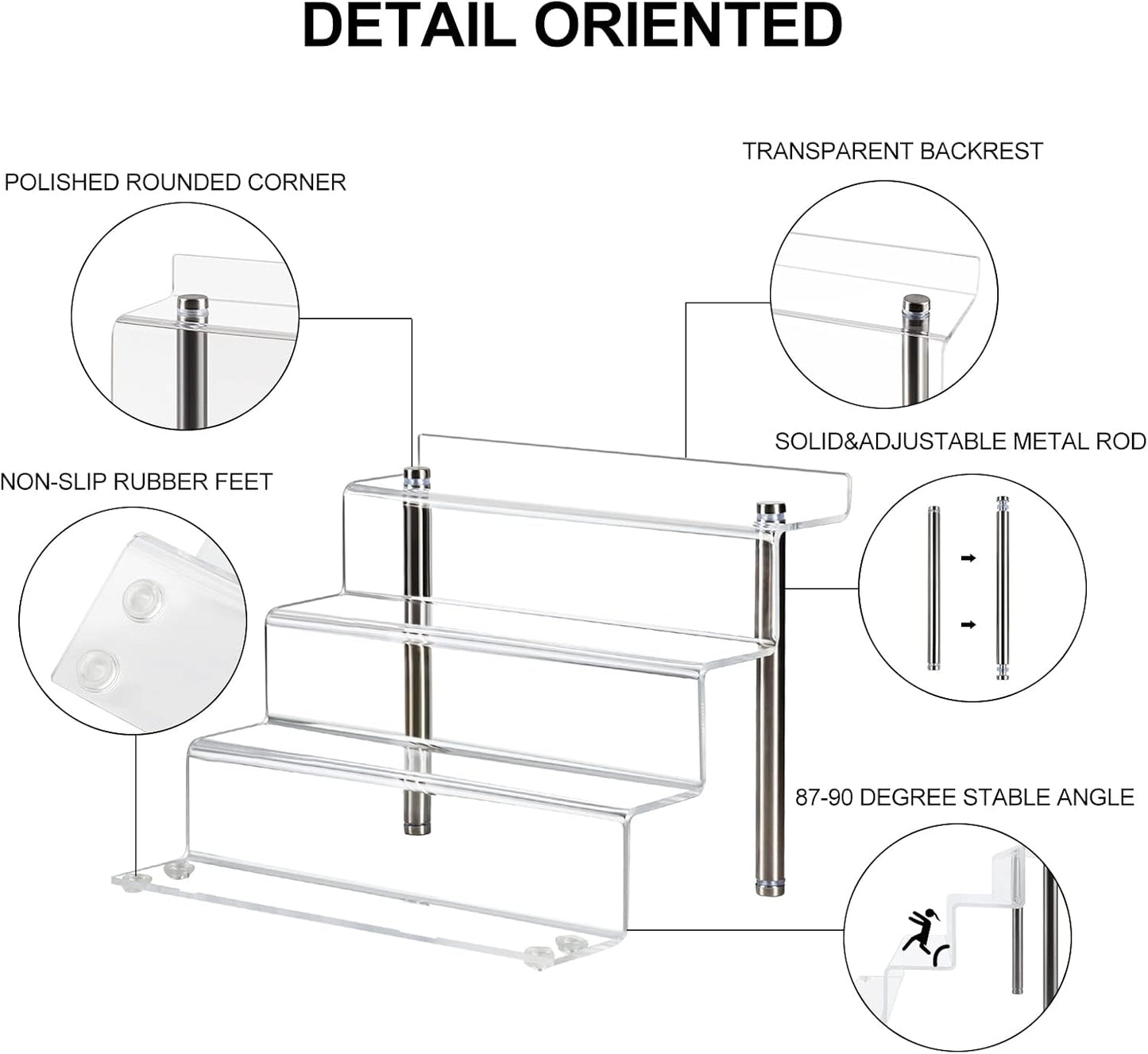9 x 6 inch Clear Acrylic Display Riser, 4-Step, 2 Pack | Perfume Organizer & Cupcake Stand Shelf, Space-Saving for