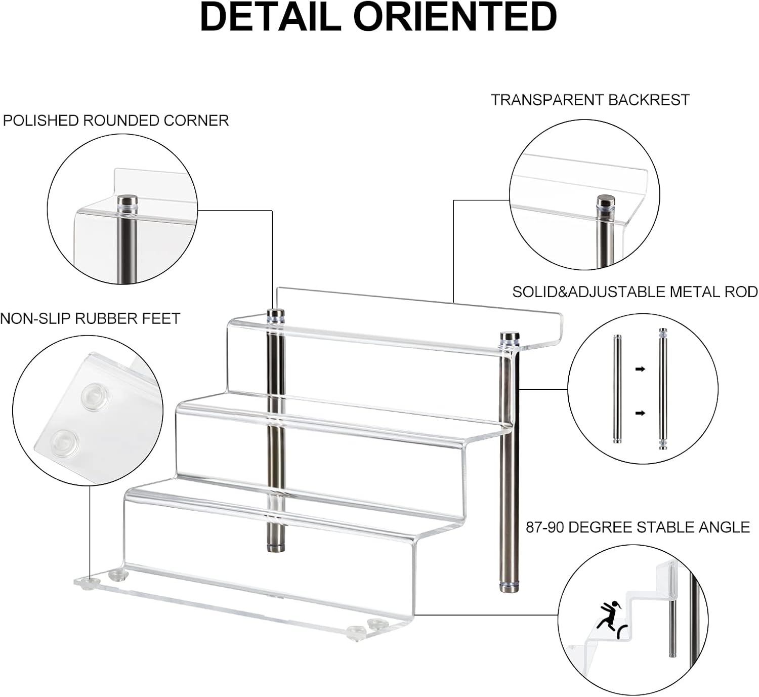 9 x 6 inch Clear Acrylic Display Riser, 4-Step, 2 Pack | Perfume Organizer & Cupcake Stand Shelf, Space-Saving for