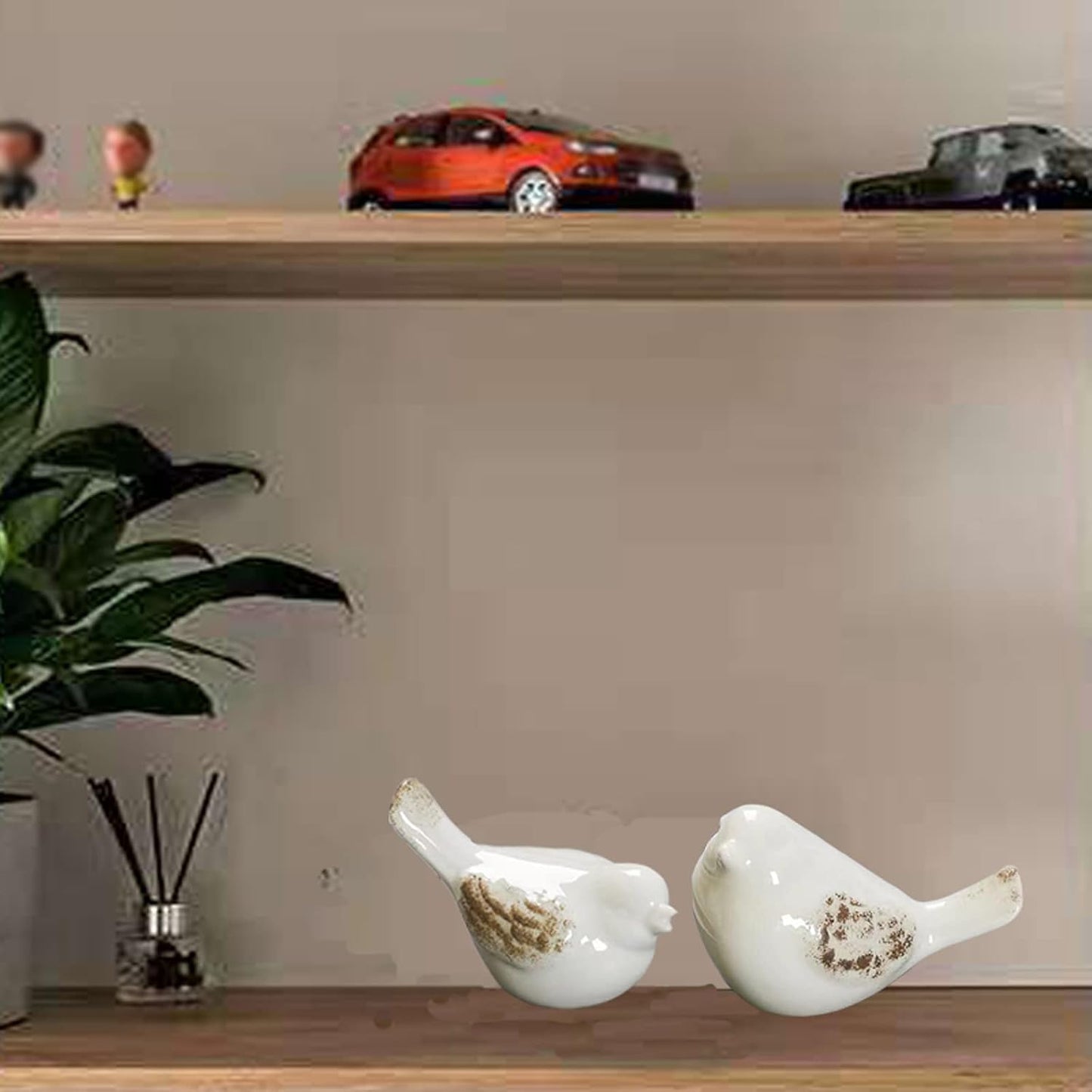 Small Birds Statues Ceramic Home Decor Modern Style Decorative Ornaments Animal / White / Set of 2