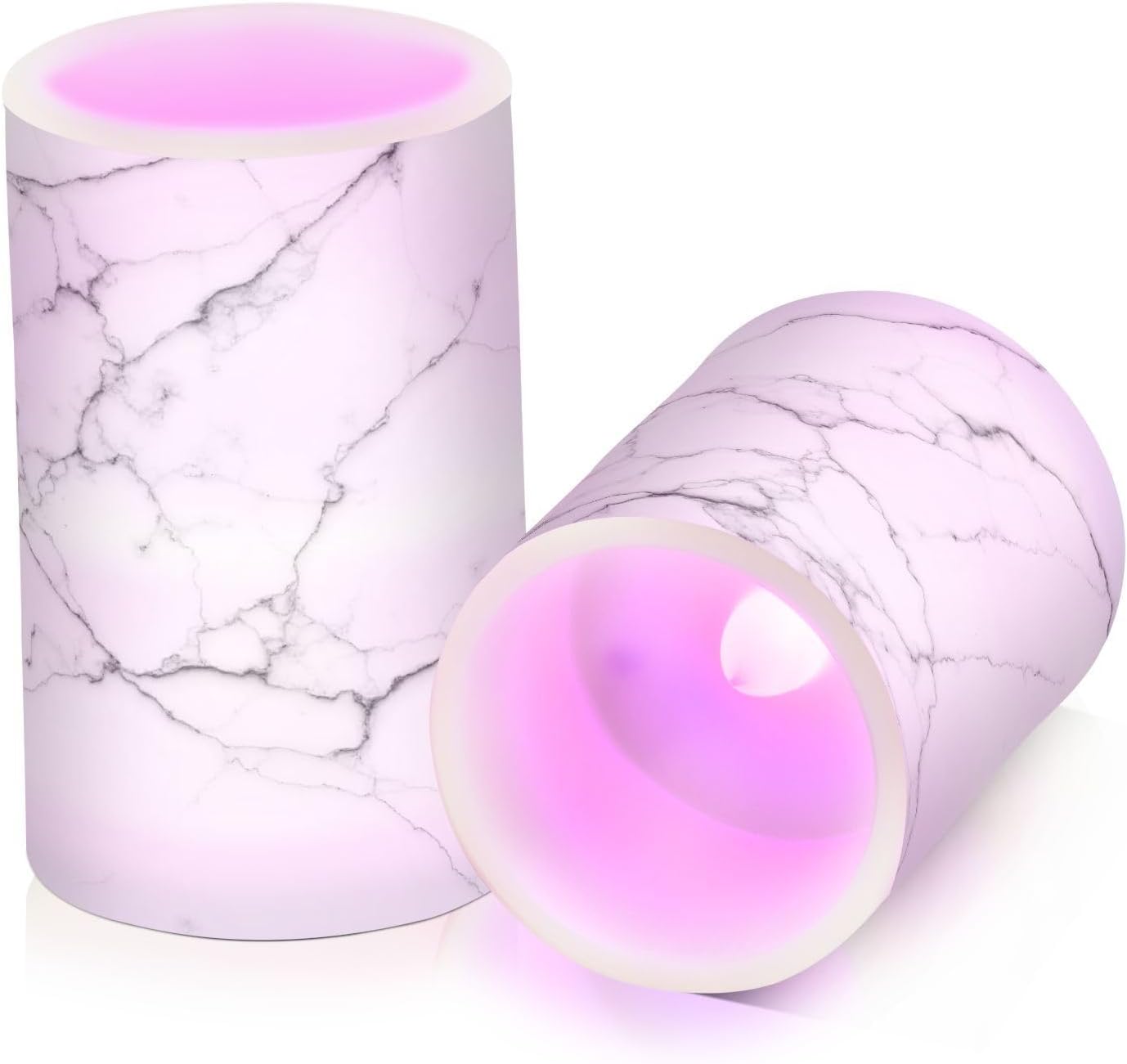 Flickering Flameless Candles, White and Black Marble LED Candles with Remote Timer, Set of 2 Battery Operated Candle