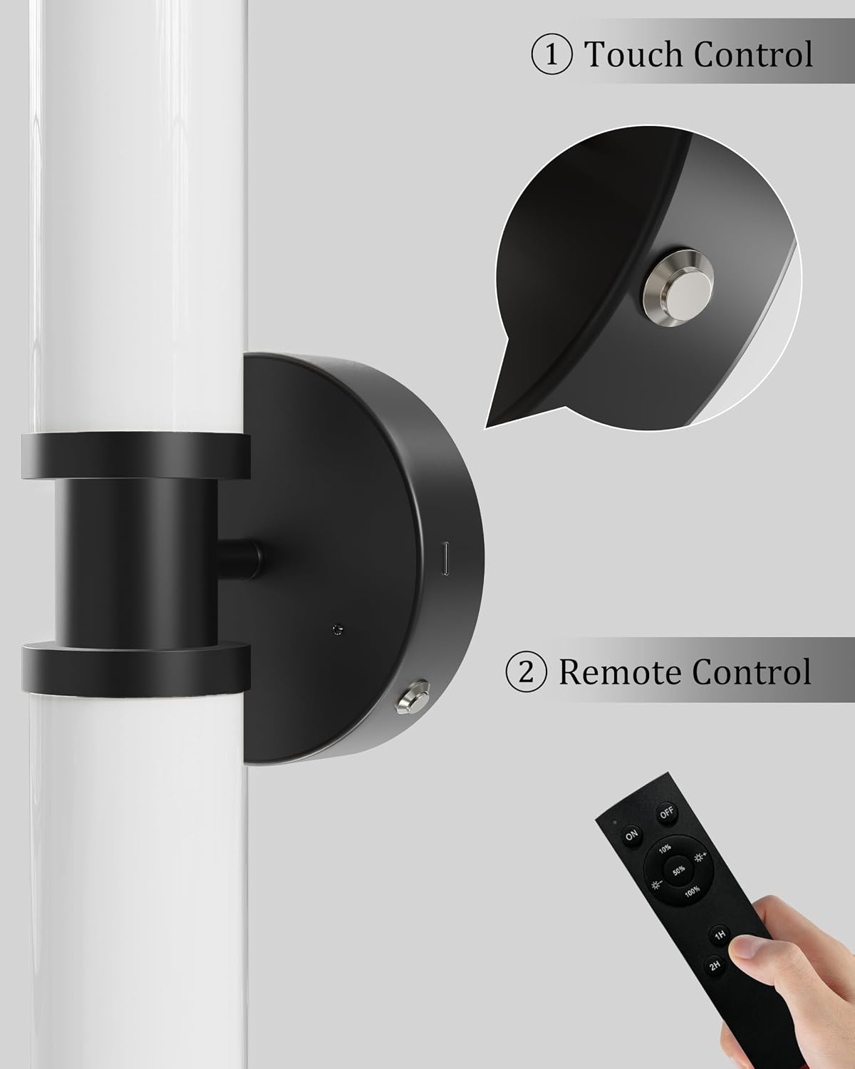 Rayogale Black Rechargeable Battery Operated Wall Sconces with Remote | White Glass Wireless Wall Lights Set of 2 with