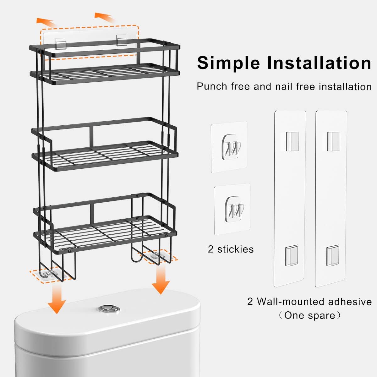 FLOLXNB Over The Toilet Storage Shelf, 3-Tier Bathroom Storage Organizer Upgrade Punch-Free Toliet Storage Shelf, Home