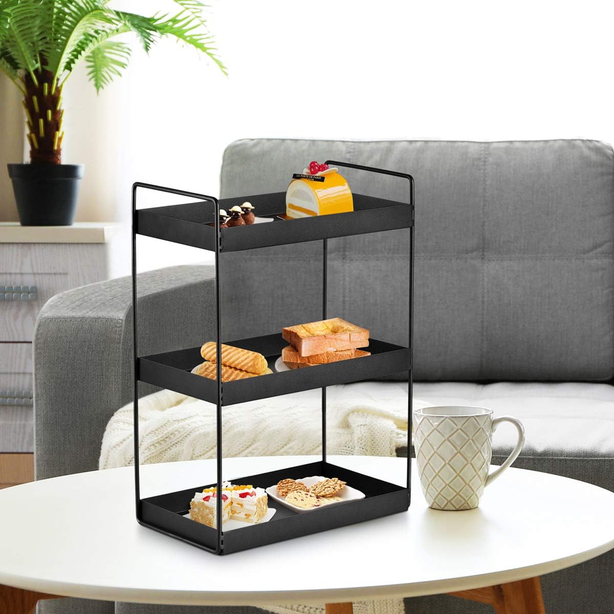 3-Tier Bathroom Countertop Organizer, Black, 12.2" L x 6.7" W x 16.9" H | Vanity Tray, Cosmetic & Makeup Storage