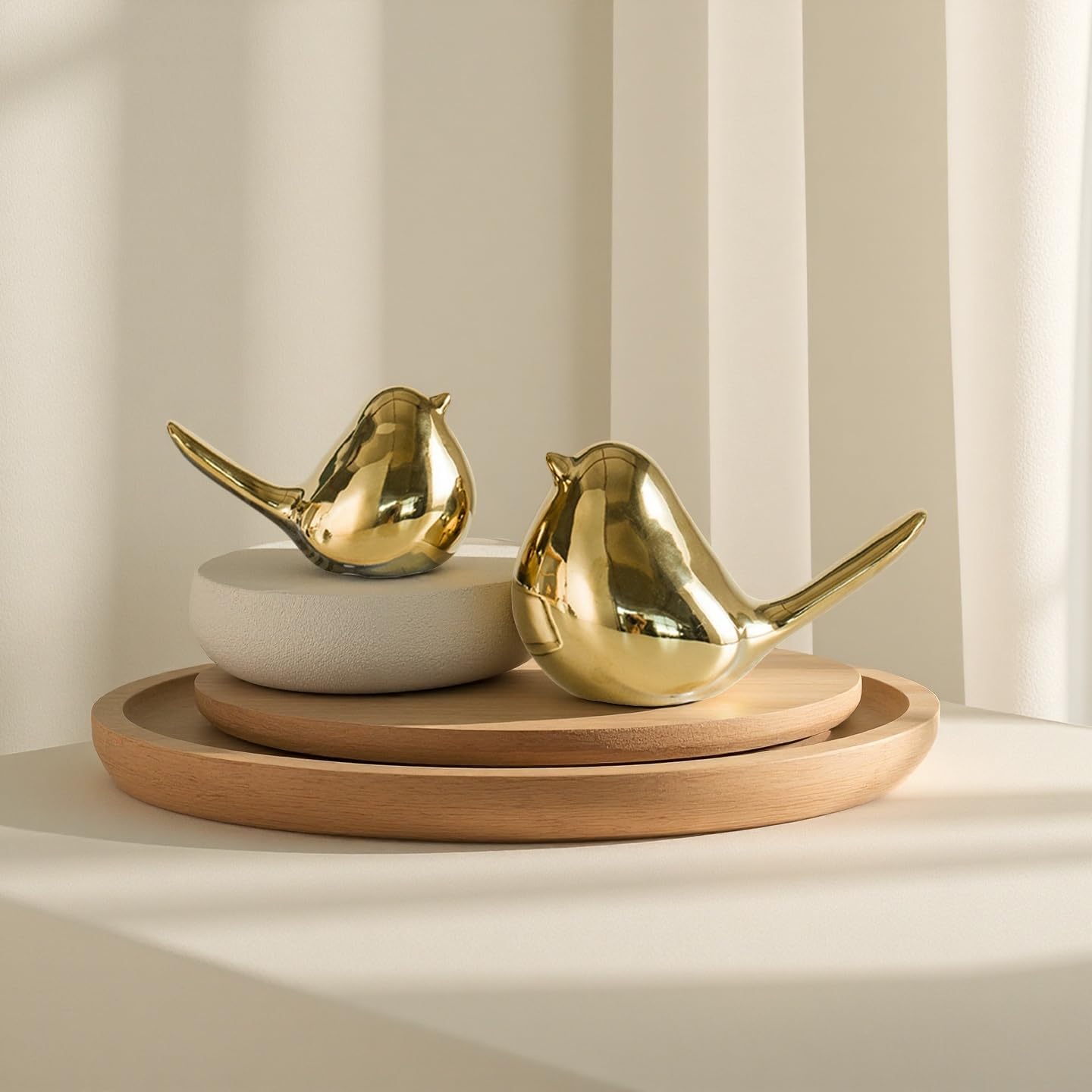 Ceramic Birds Figurines Home Decor / Gold / Set of 2