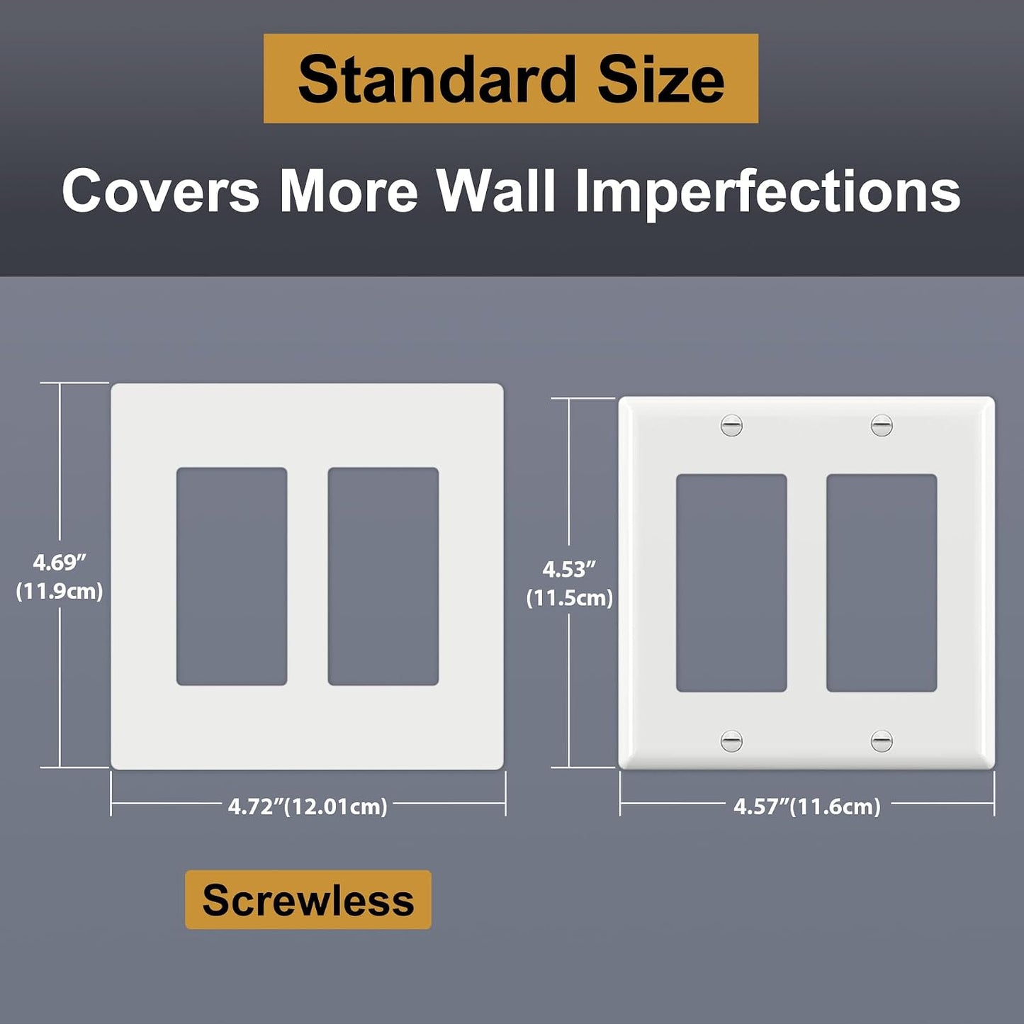 BESTTEN (10 Pack) USWP4 Matte White Series 2-Gang Decor Screwless Wall Plate, Decorator Outlet Cover, H4.69” x W4.73”