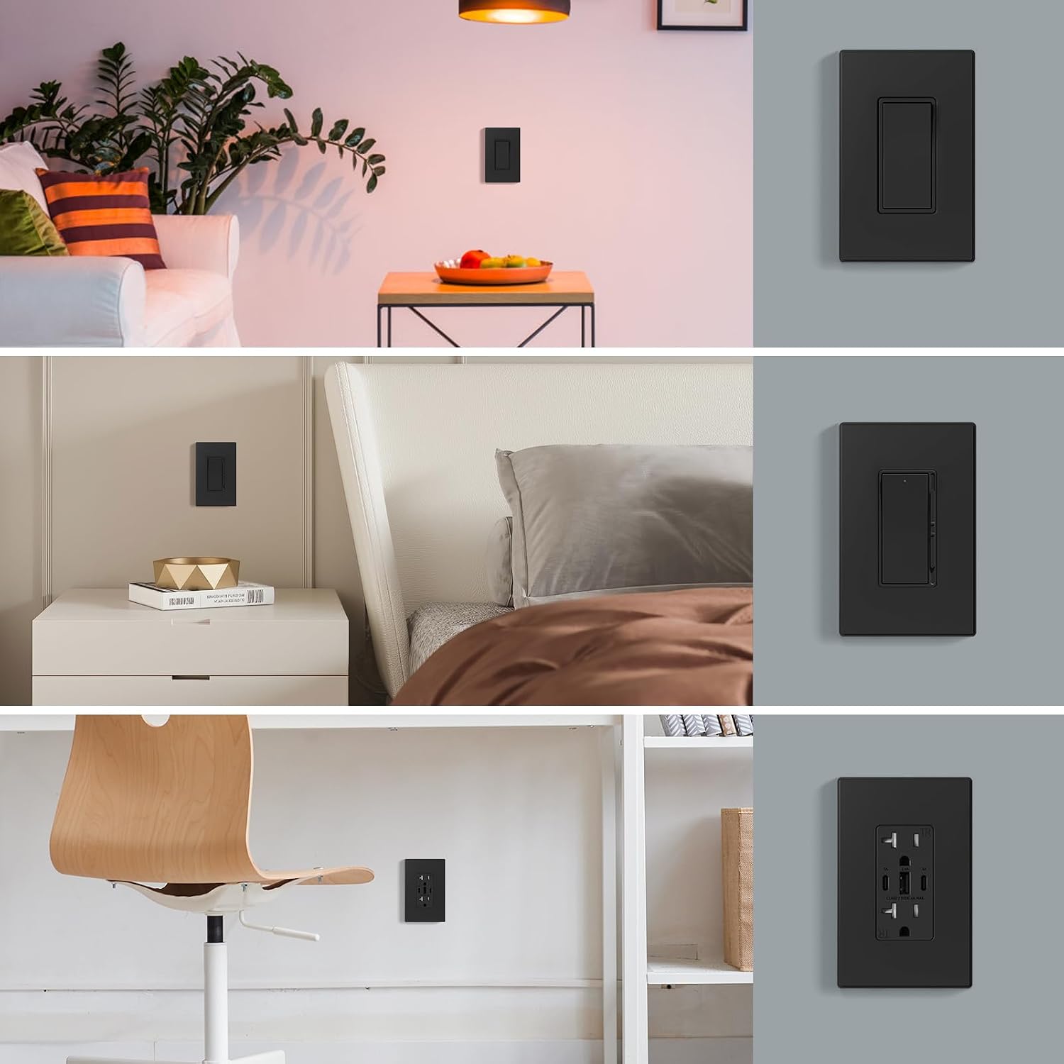 AIDA 1-Gang Midsize Screwless Light Switch Cover Plate, Decorative Outlet Covers - Matte Black, 10-Pack Screwless