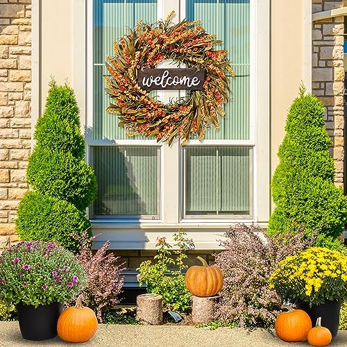 Sggvecsy Artificial Fall Wreath - 22'' Autumn Front Door Wreath with Harvest Foam Leaves, Small Pumpkins for Outside, Indoor Wall, Window Festival, Thanksgiving Decor