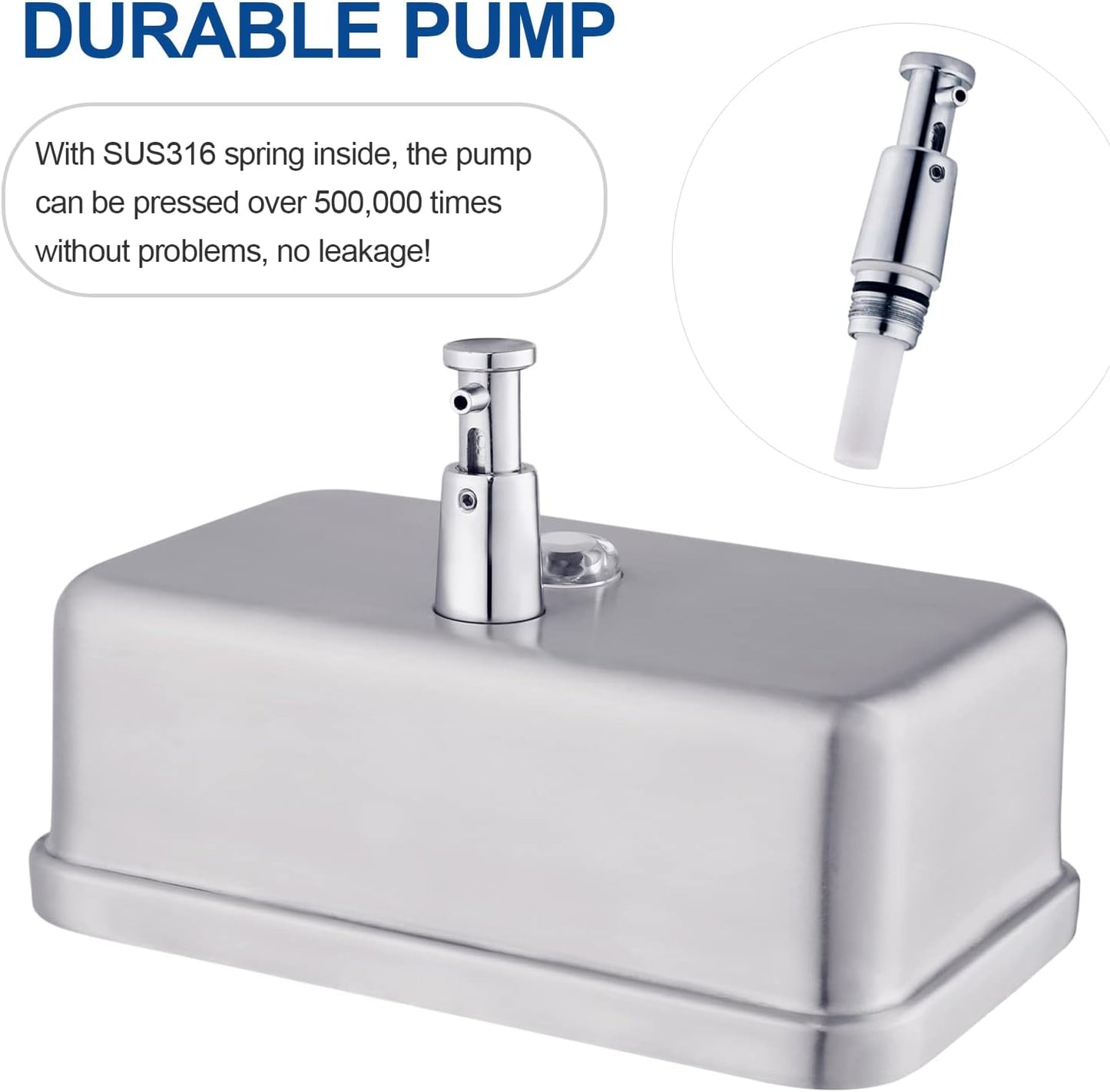 Commercial Soap Dispenser Wall Mount Stainless Steel, Horizontal | Rust-Proof Lining and Anti-Leak Pump Liquid Hand