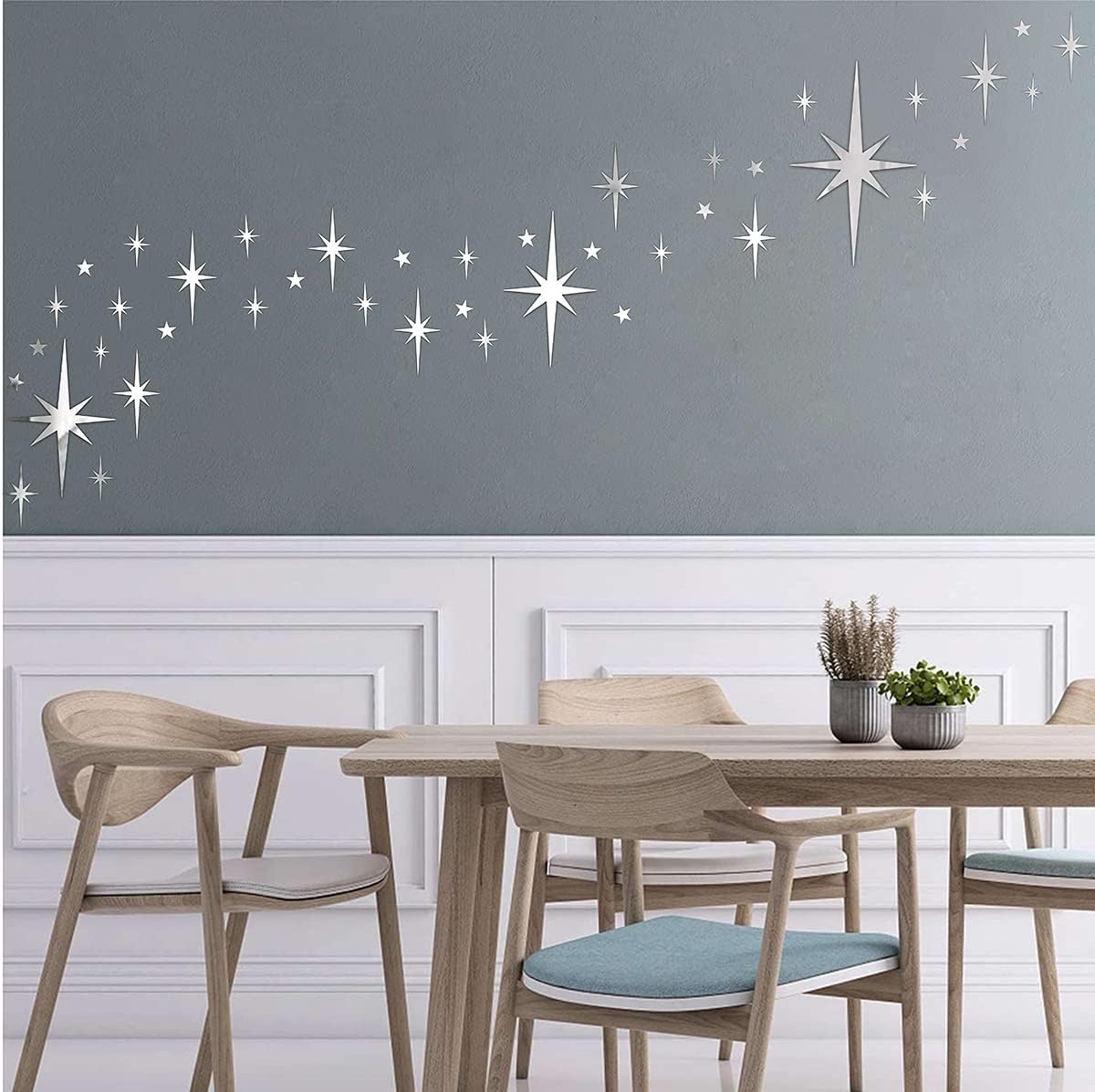 Retro Starburst Mirror Wall Decals 3D Acrylic Sparkle Wall Decors Star Walls / Sliver / Silver