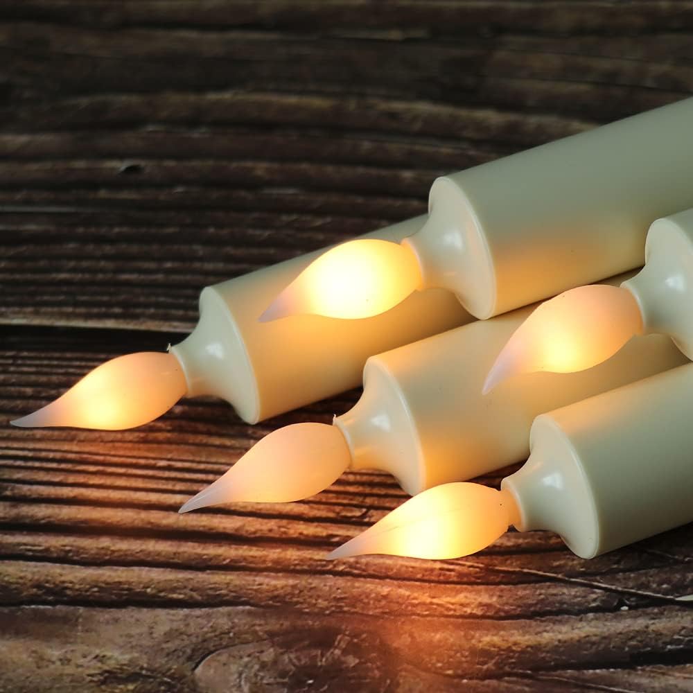 6 Pack Flameless Window Candles Battery Operated with Remote Timer | LED Taper Candle with Silver Holders, Suction Cups