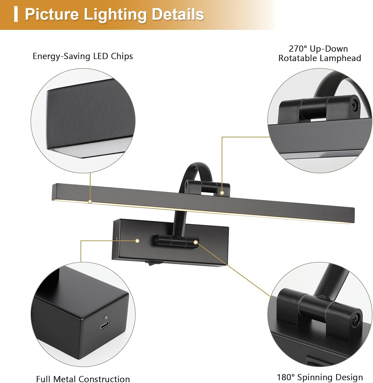 Wireless Picture Lights for Wall Battery Operated Art Lighting for Paintings Rechargeable Gallery lights with Remote