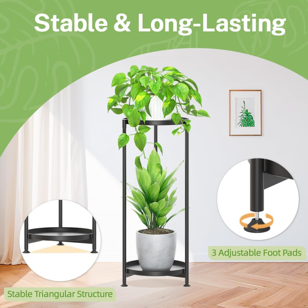 iDavosic.ly 2 Tier Metal Corner Plant Stand Indoor Outdoor, 29'' Tall Black | Vertical Flower Display Holder for 11''