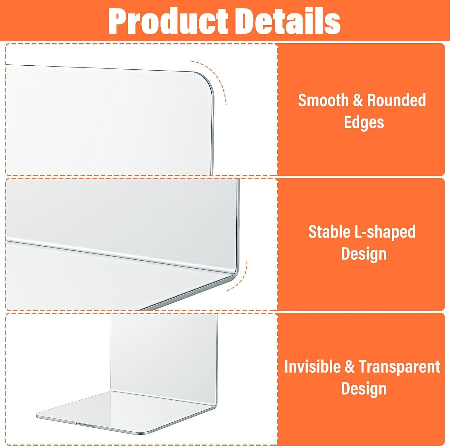 Acrylic Bookends / Invisible Book Organizer & Holder / Clear / Set of 16