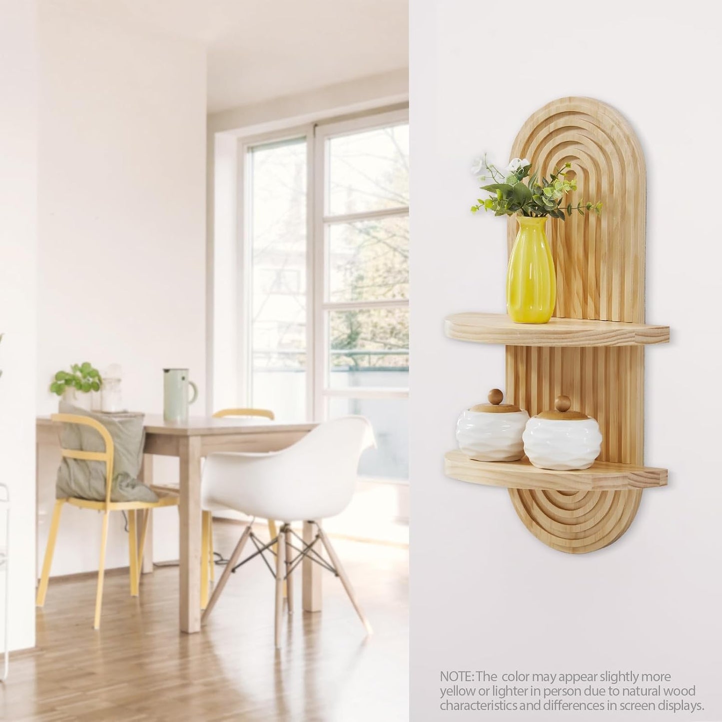 Boho Decor Floating Shelves Book Display Rainbow Shelf / 22 x 11.8 / Natural