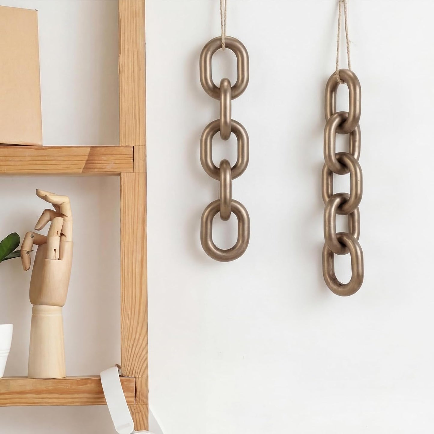Decorative Wood Chain Link Decor Rustic 5 Link Wooden Chain Ornament / Champagne / 13.78 Inch