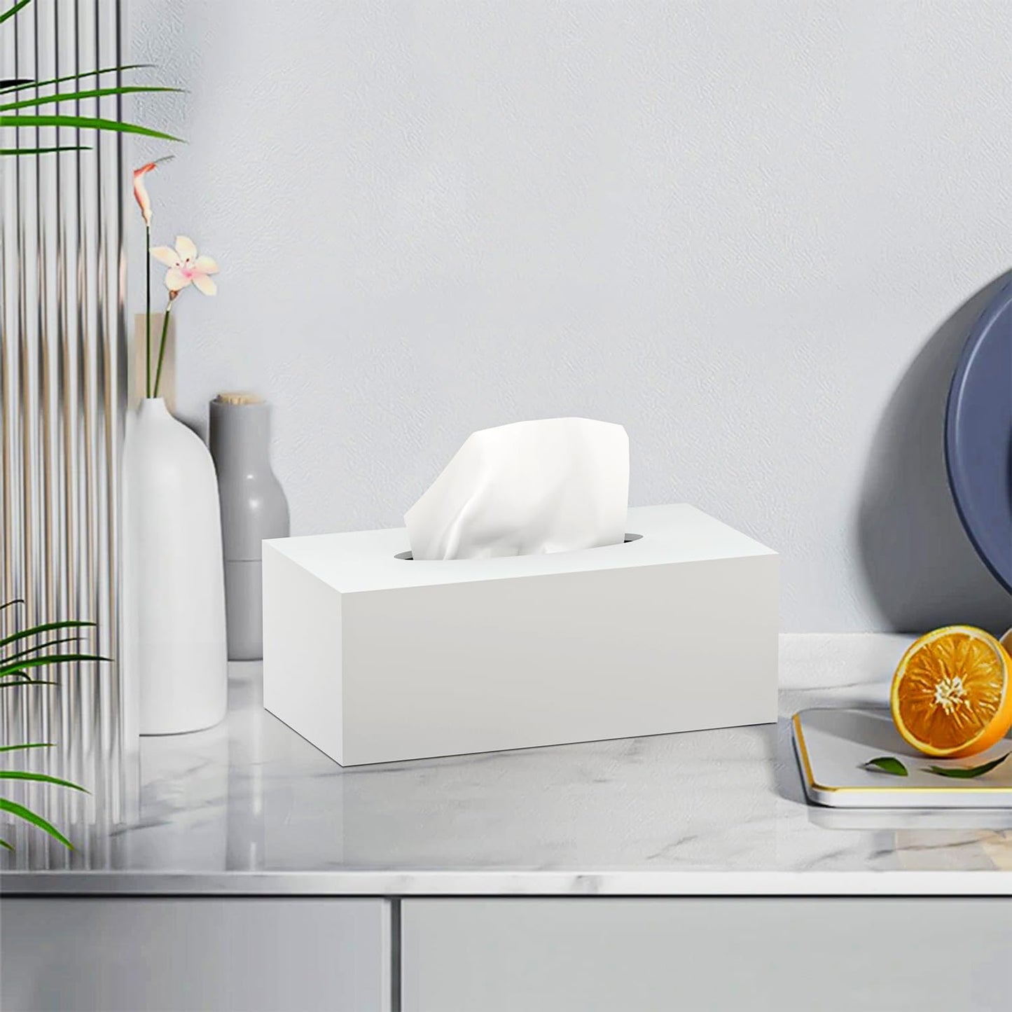 Acrylic Tissue Box Cover Rectangle / Glossy White / 9.85"L x 5.1"W x 4.5"H