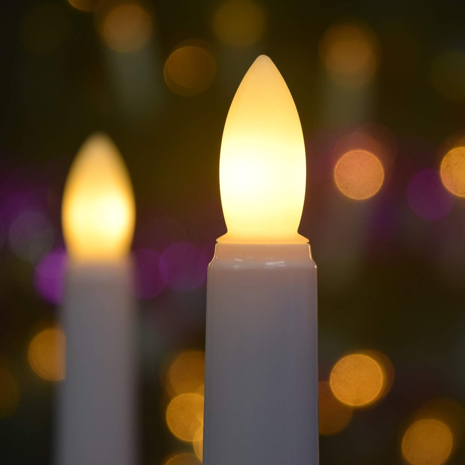 Flameless Window Candles with Gold Bases, Battery Operated Taper Candle with 4H/6H Daily Timer, Remote Window Candle