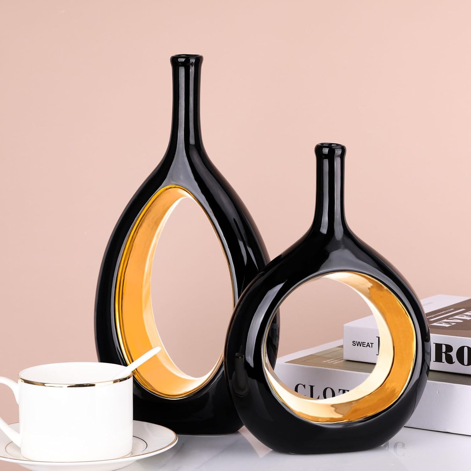 Ceramic Vase Set 2 / Black Gold