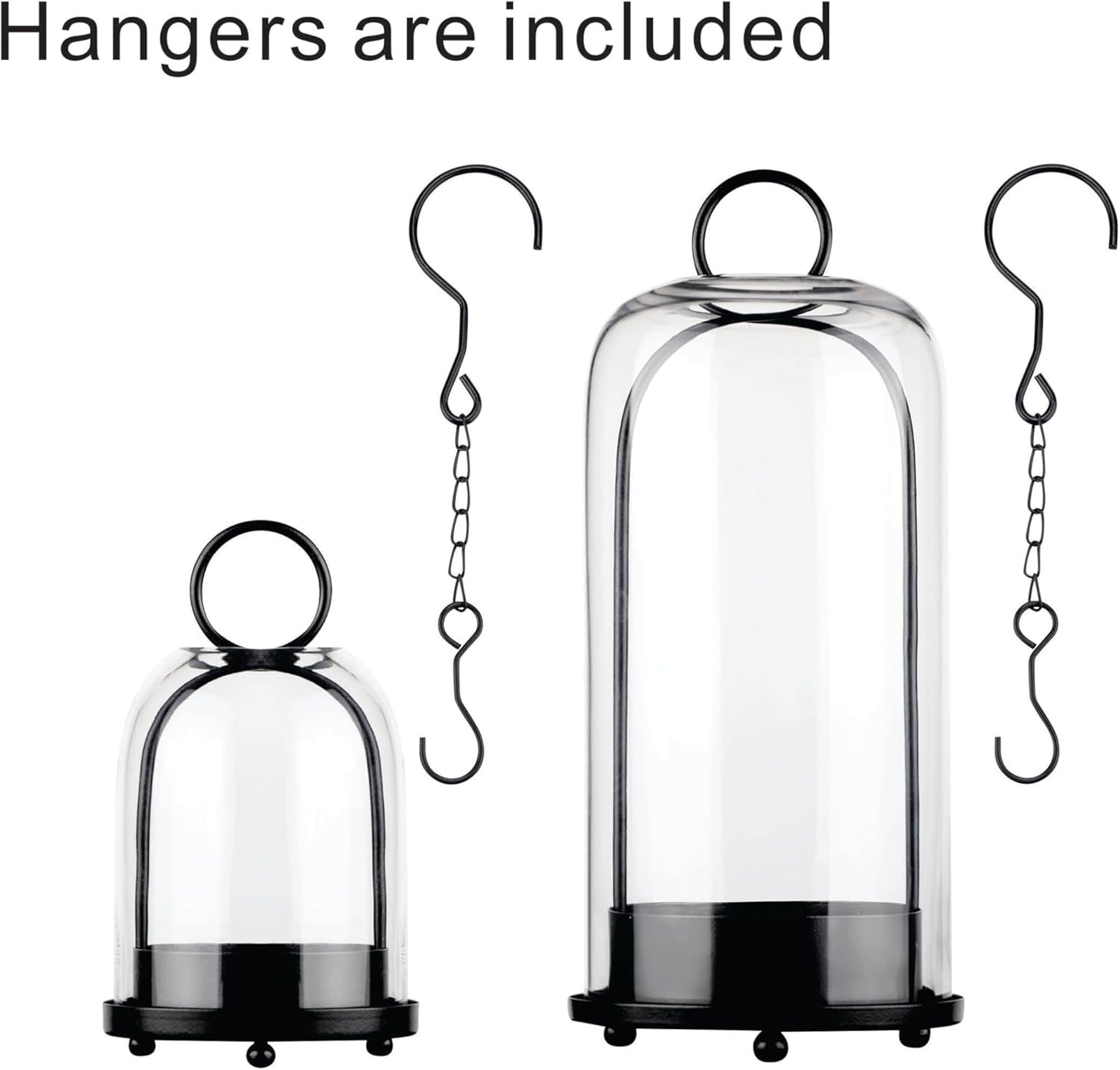 5" & 4" Wide Versatile Metal Candle Holder in Black with Handmade Thick, Heavy & Sturdy Glass Dome for Pillar Candle