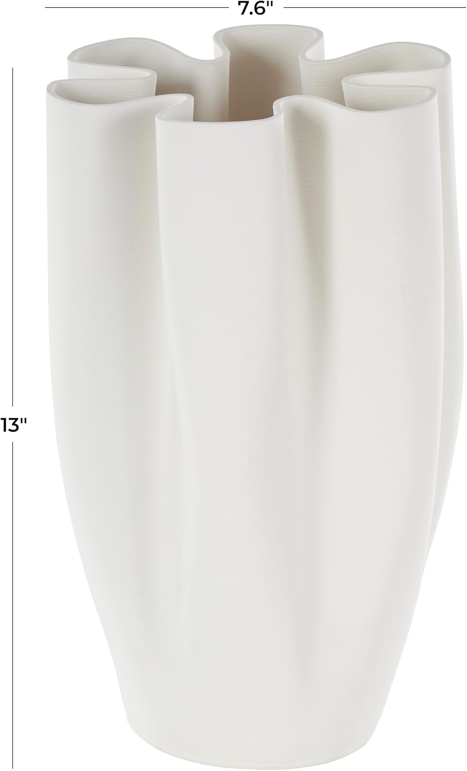 Ceramic Abstract Decorative Vase Ribbed Dimensional Folded Centerpiece Vase / White / 8 x 7 x 13