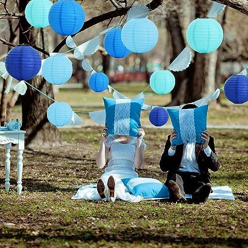 BEISHIDA Blue Mix Paper Lanterns 16Pcs 6/8/10/12 Inch Round Chinese Lamp