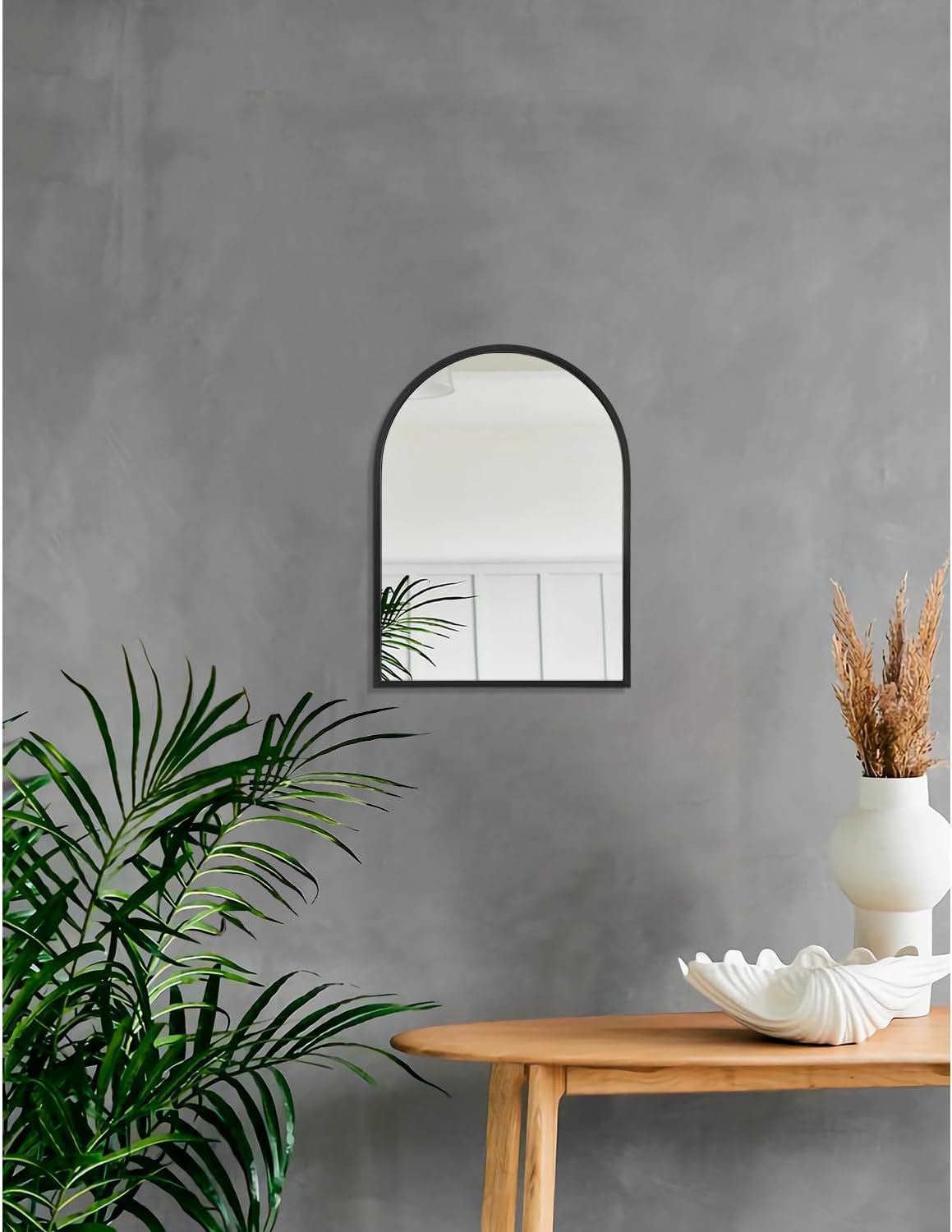 Arched Wall Mirror Aluminum Alloy Frame Bathroom Mirror Brushed Metal Vanity / 16"L x 12"W / Black