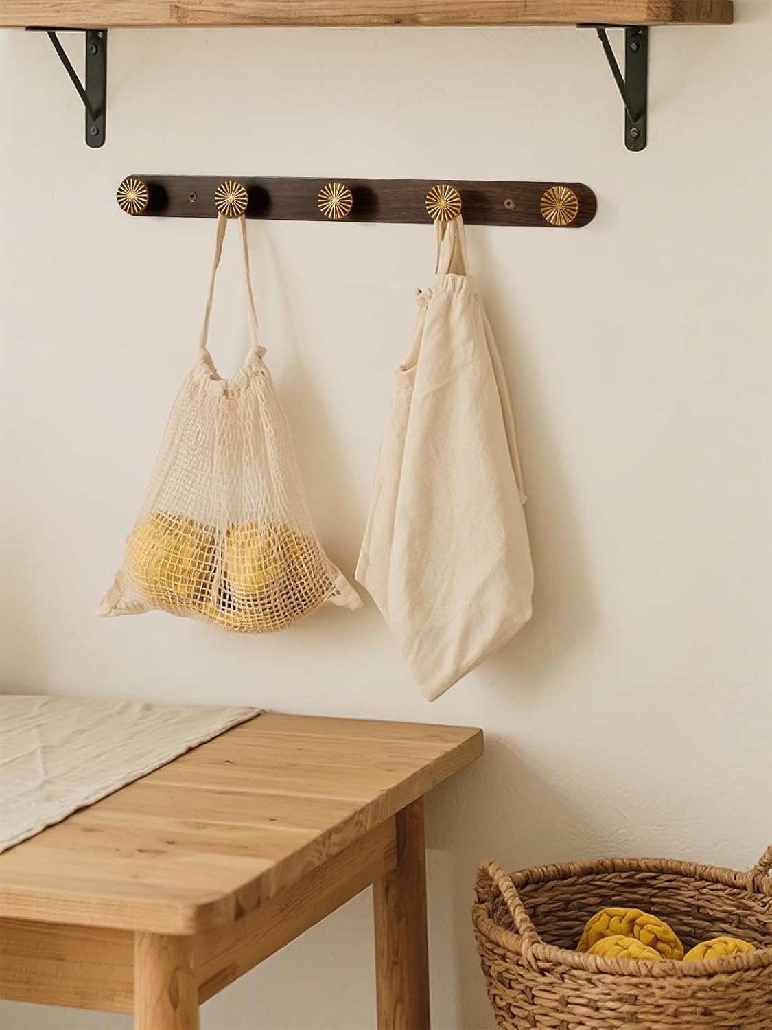 Coat Rack Wall Mounted Antique Brass Wood Towel Hooks / Antique Brass/wood