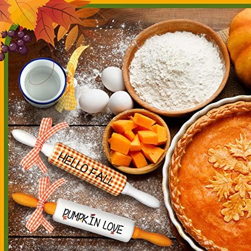 Yookeer 4 Pcs Fall Tiered Tray Mini Fall Rolling Pins, Autumn Signs Mug