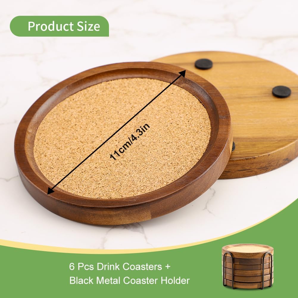 Holder / Wood Cork Coasters for Drinks Absorbent / 4.33 Inches
