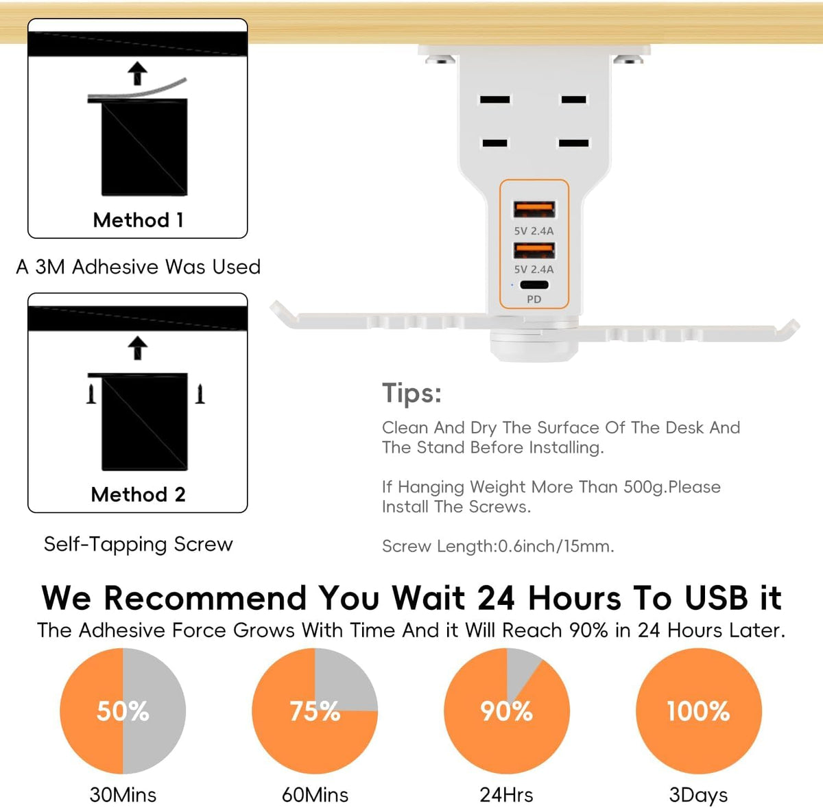 Multi-Function Desk Headphone Hanger Hook Gaming Office | 2 USB, 1 Type-C, 2 AC Outlets Desk Hook Holds Headsets &