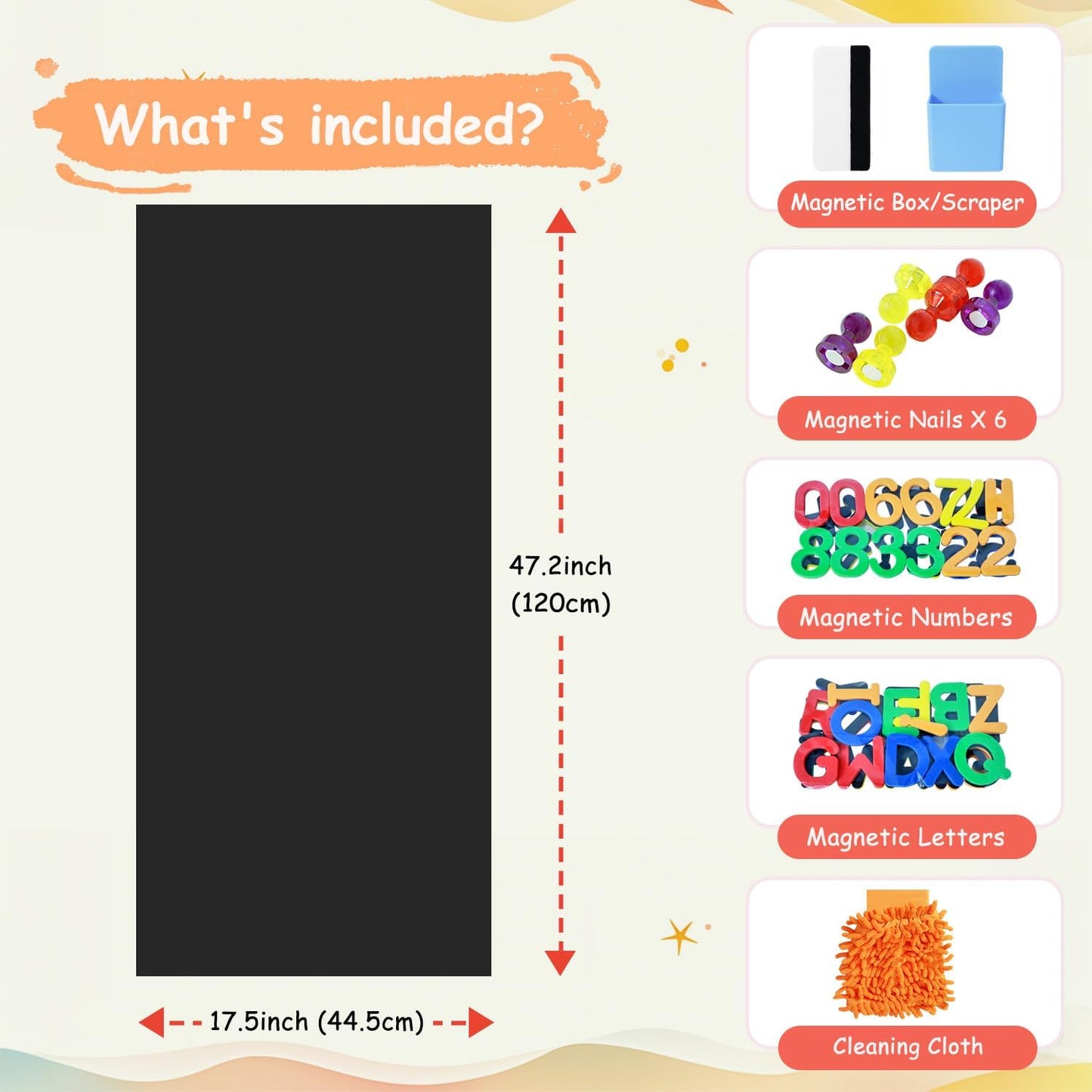 Magnetic Wall Decal Magnetic Wall Decal Chalkboard Magnet / 17.5"W x 47.2"H / Black / 47.2 x 17.5