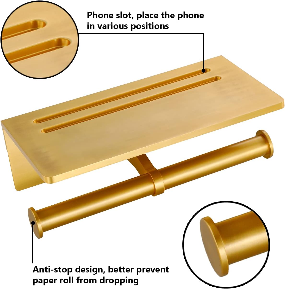 Double Toilet Paper Holder with Shelf, Commercial Toilet Paper Roll Dispenser Wall Mount with Cell Phone Storage Rack