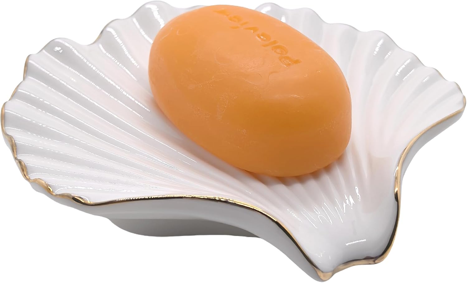 Ceramic Soap Dish Self-Draining Lotus Leaf Soap Holder Soap Saver / Shell White