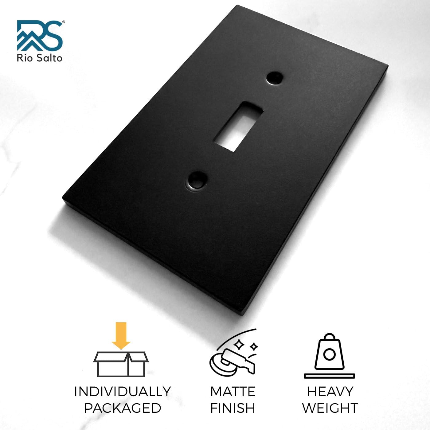 Rio Salto Forge Collection Decorative Matte Black Metal Outlet Covers, Light Switch Plate, Heavy Gauge 1-Gang Single