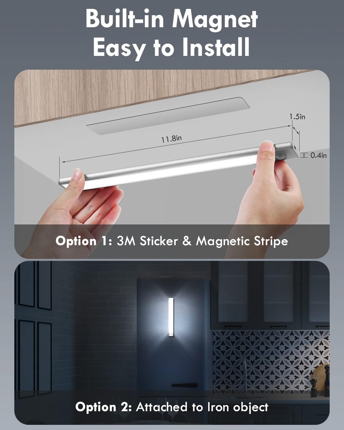 BLS LED Closet Lights, 52LED Motion Sensor Light Indoor, Under Cabinet Lights Rechargeable USB-C Under Cabinet