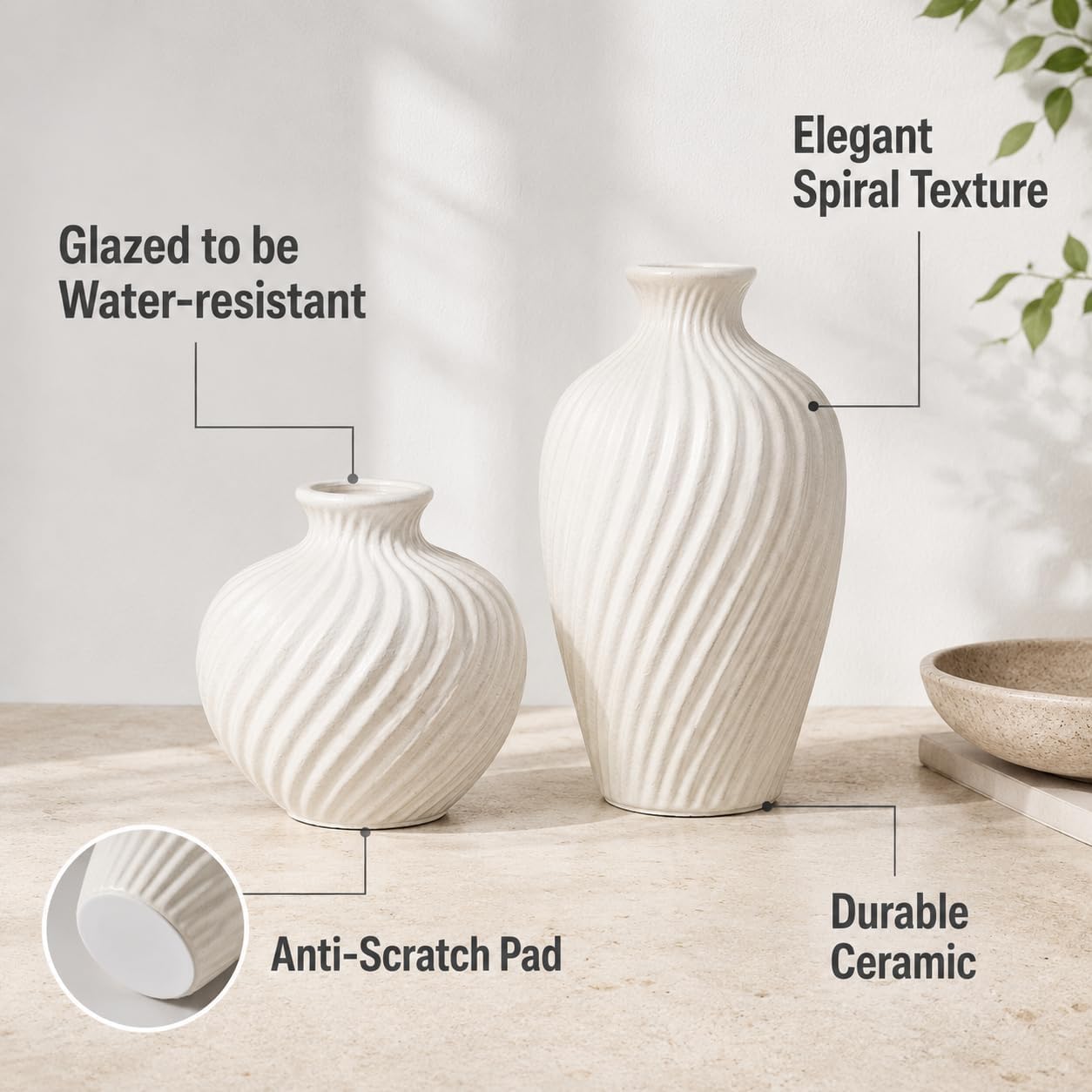 Ceramic Vase / Modern Flower Vases / White / Set of 2