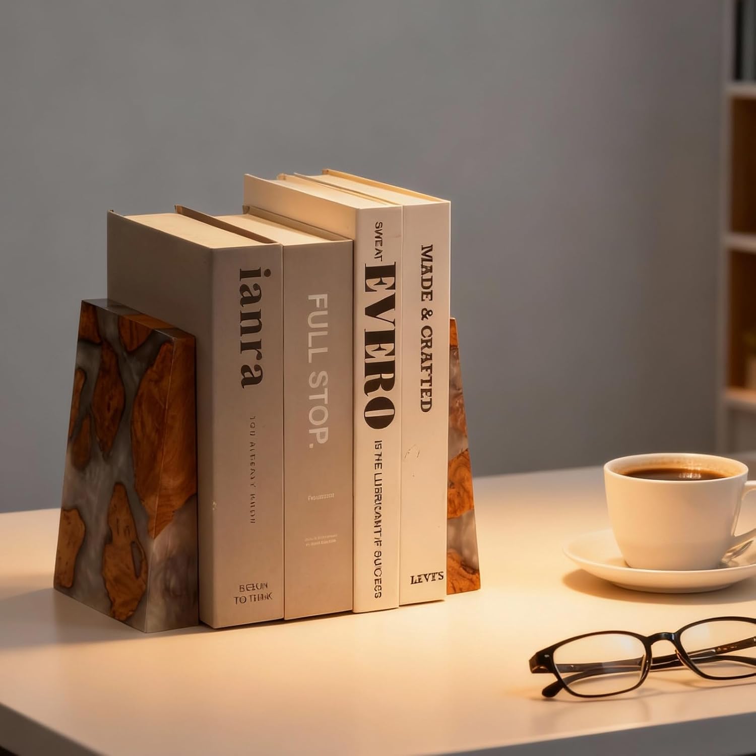 Unique Burl Wood Figure Book Ends for Study Office / Pearlescent White
